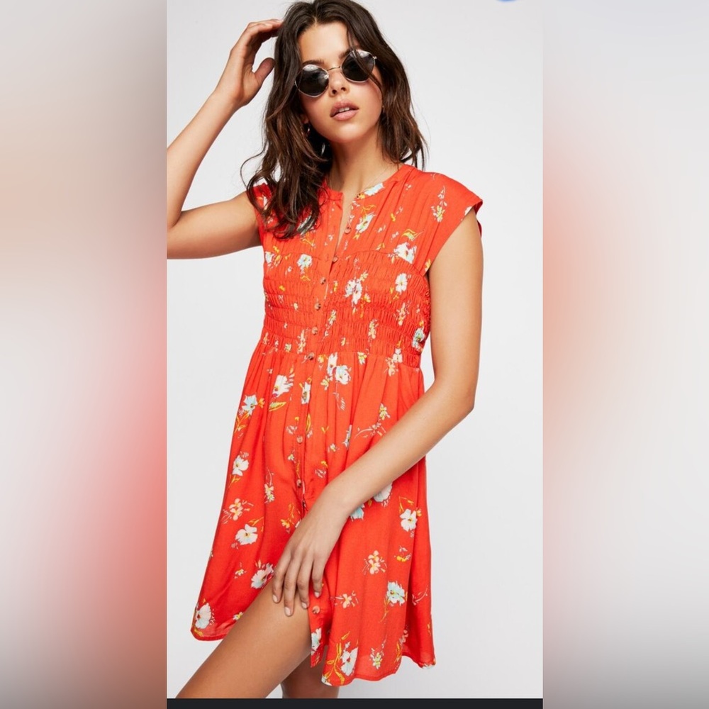 Free People Great Day Smocked Floral Mini Dress